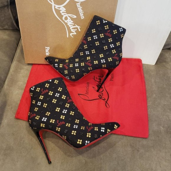 Christian Louboutin SO KATE BOOTY Jacquard Loubi In The Sky Boots Heels - Picture 10 of 14